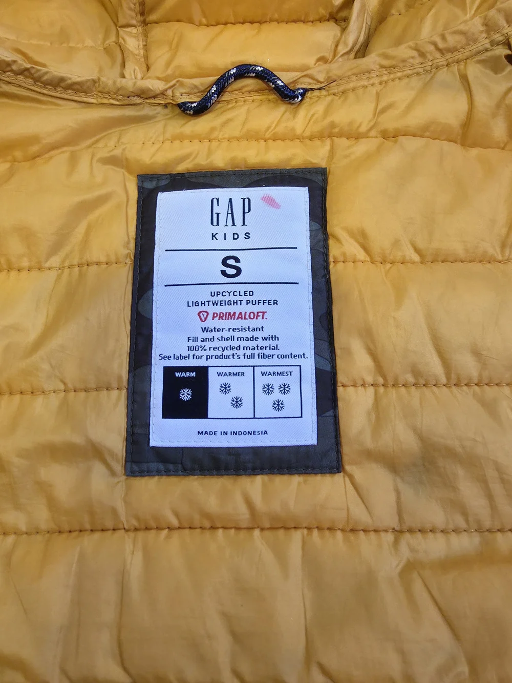 GAP Kids' Camo Puffer Jacket with Yellow Lining